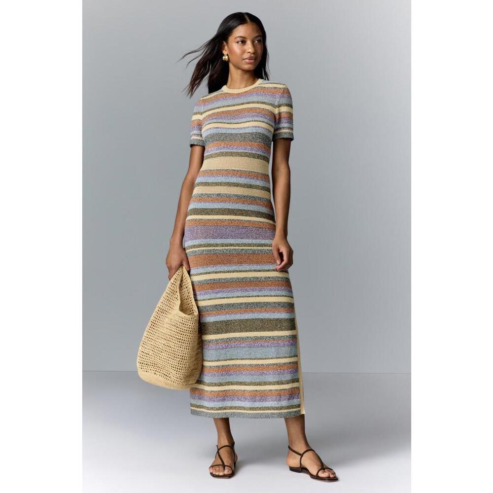ba&sh Multicolored Stripe Tonnie Ribbed Knit Dress Size S (dropped stitch)